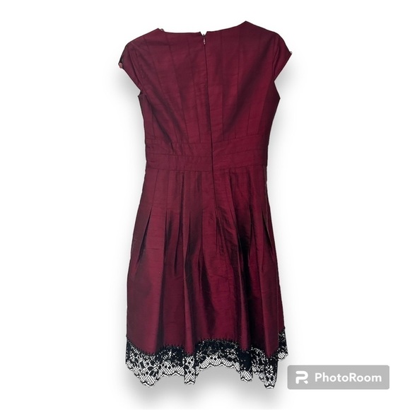 Adrianna Papell 4P petite wine burgundy dress jewel lace beaded embellishments  - Picture 5 of 5